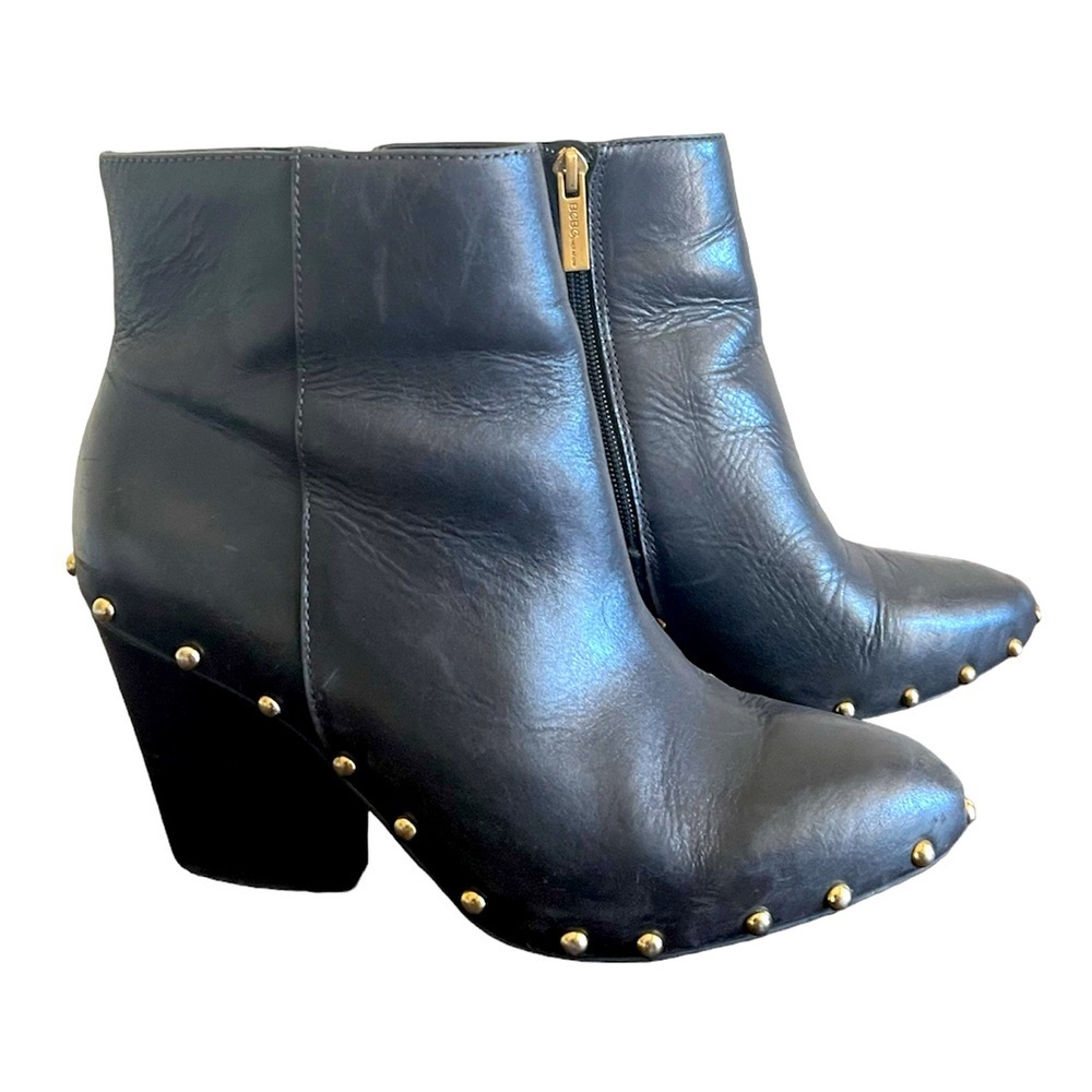 BCBG Black Leather Studded Ankle Boots